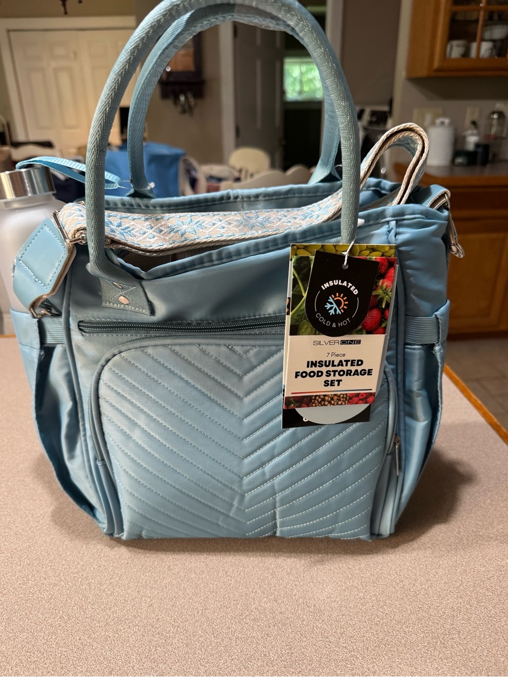 Light Blue Insulated Quilted Women's Tote Bag